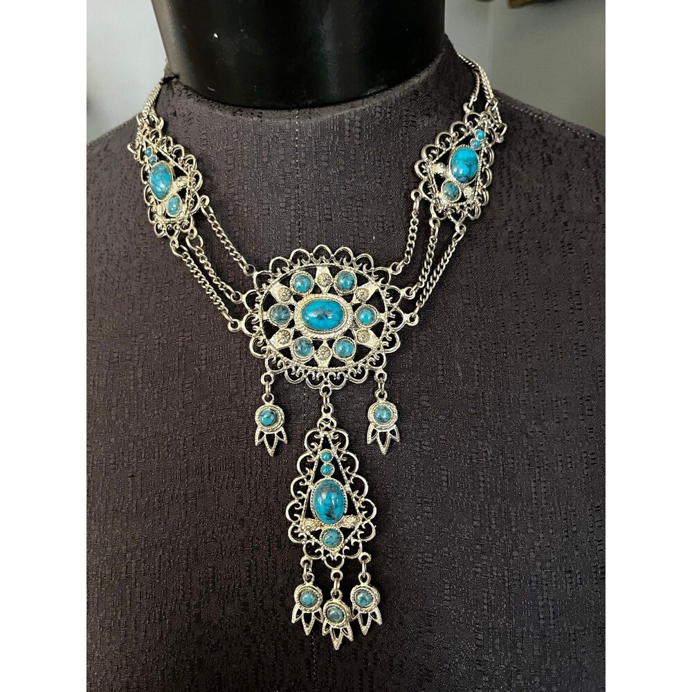 Vintage 1970’s Faux Turquoise Ornate Choker Necklace